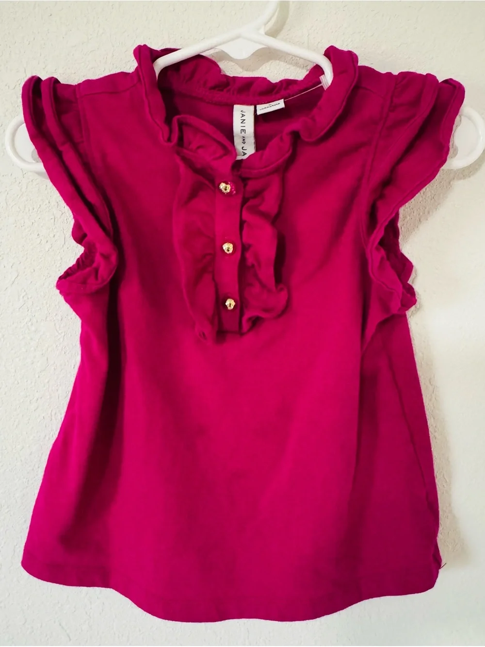 Janie and Jack Magenta Ruffle Sleeve Top with Gold Buttons Size 3